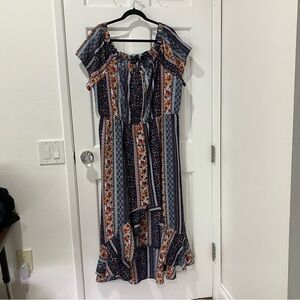 Justify Navy and Orange High Low Dress